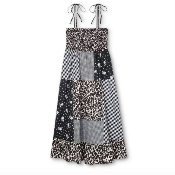 Sandy Liang x Target Black & White Gingham Floral Patchwork Cotton Midi Dress - Picture 7 of 8